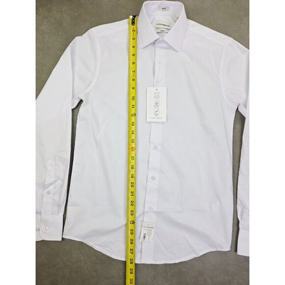 Lucky Brand slim Fit Stretch Size 14-14.5 32/33 Small Mens White L/S Shirt NWT - Picture 9 of 11